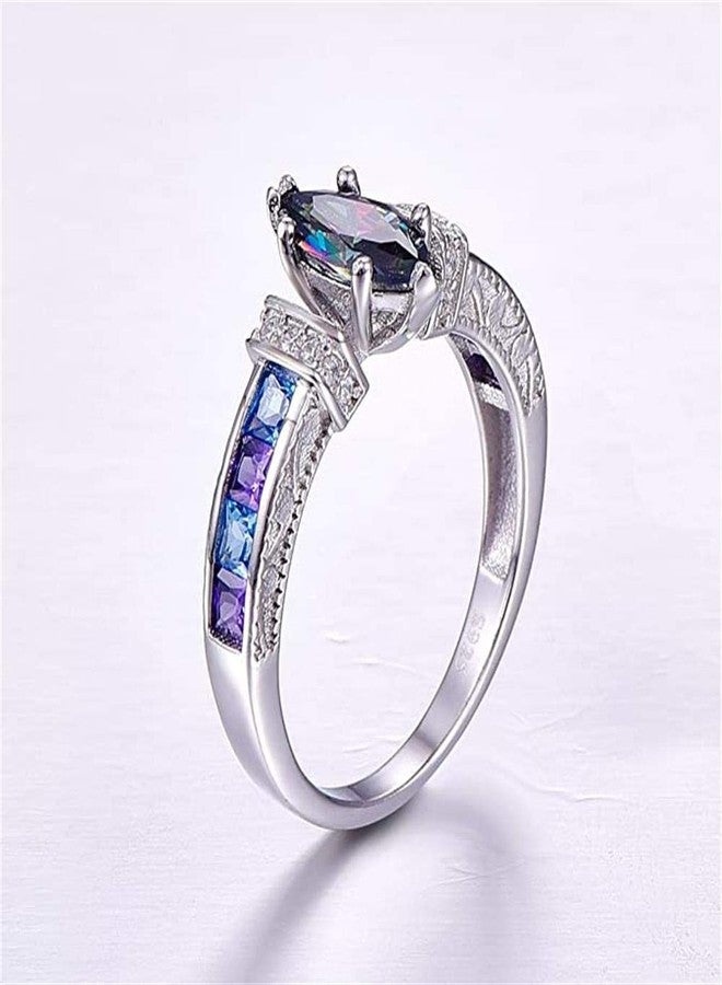AZQ Women's Natural Rainbow Color Gemstone Ring 925 Sterling Silver Simulated Mystic Topaz Promise Ring Eternity Engagement Wedding Band Ring for Her (US Code 7) - Image 3